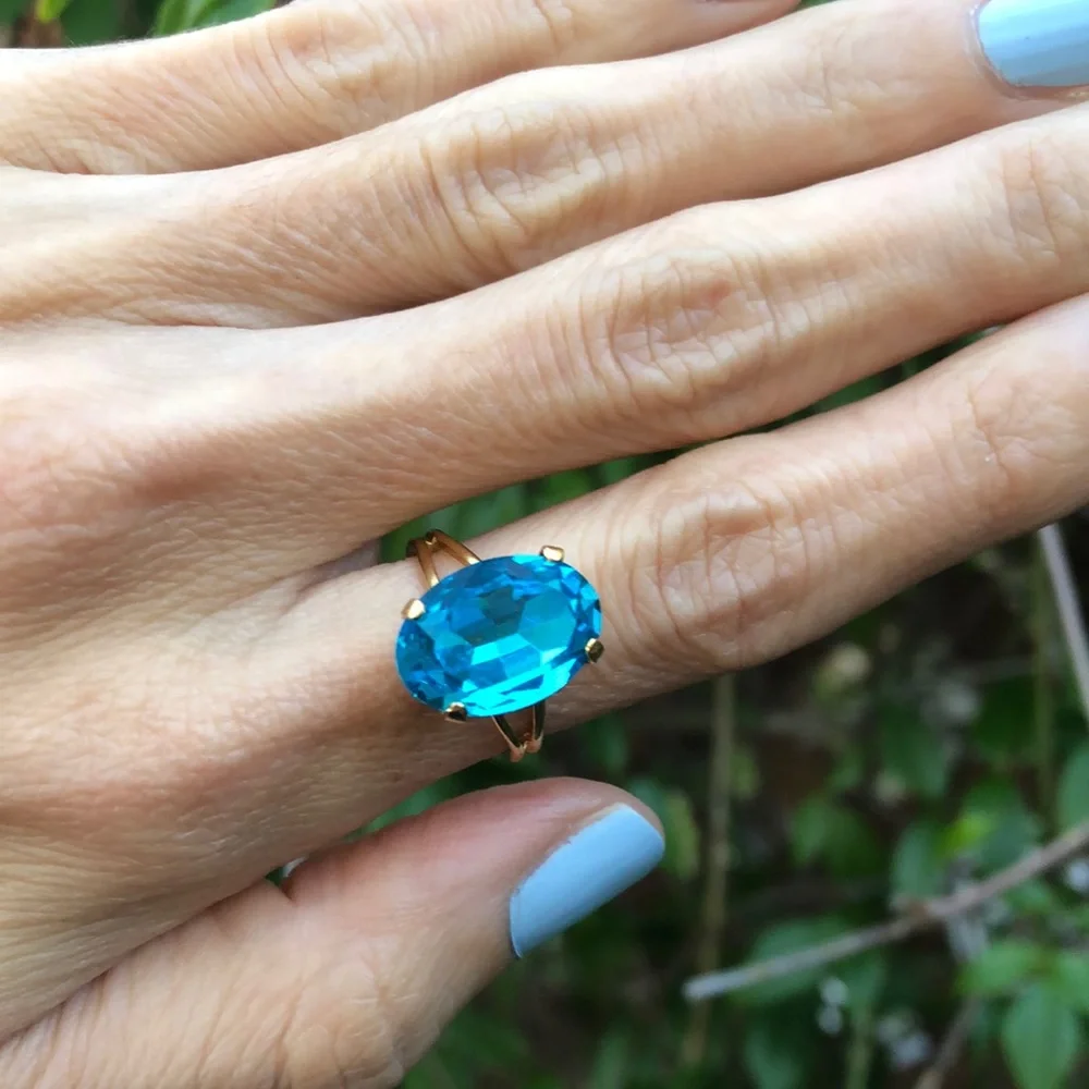 Aquamarine Oval Crystal Ring